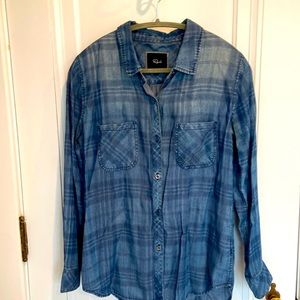 Rails denim plaid button down top